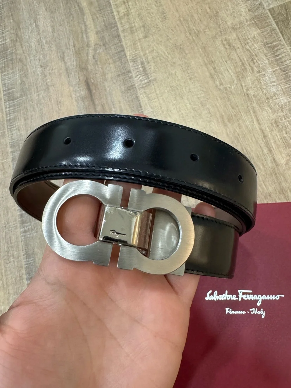 Salvatore Ferragamo men’s reversible and adjustable double Gancini belt